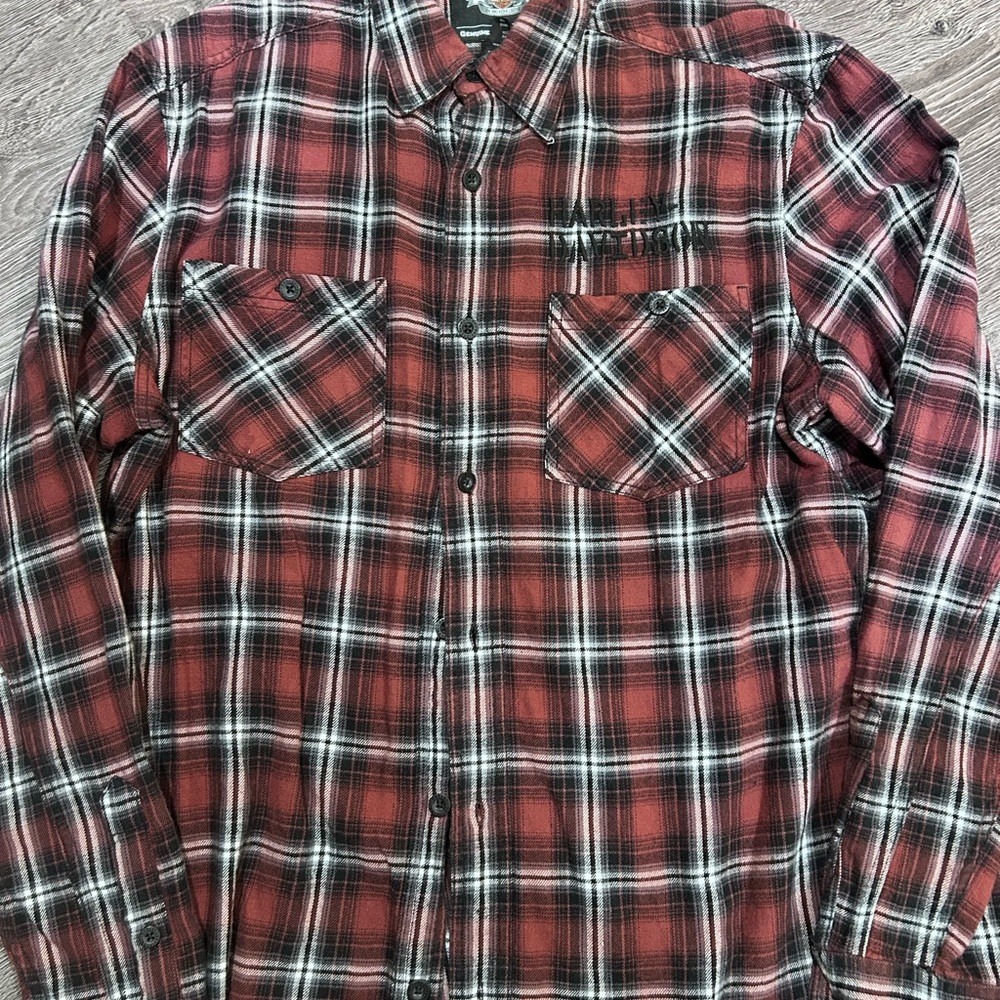 Harley-Davidson Red and Black Plaid Button-Down Shirt